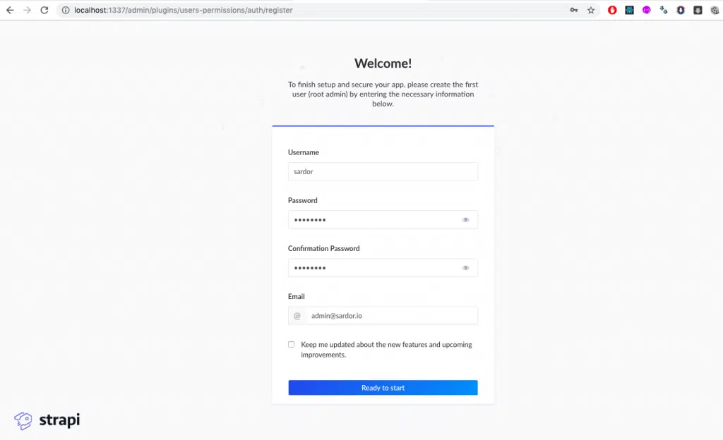 strapi admin register page